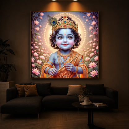 Bal Krishna Ji Modern Luxury Backlight Square Wall Art