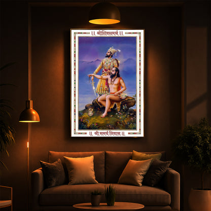 Samarth Ramdas Swami and Shivaji Maharaj Modern Luxury Backlight Vertical Wall Art