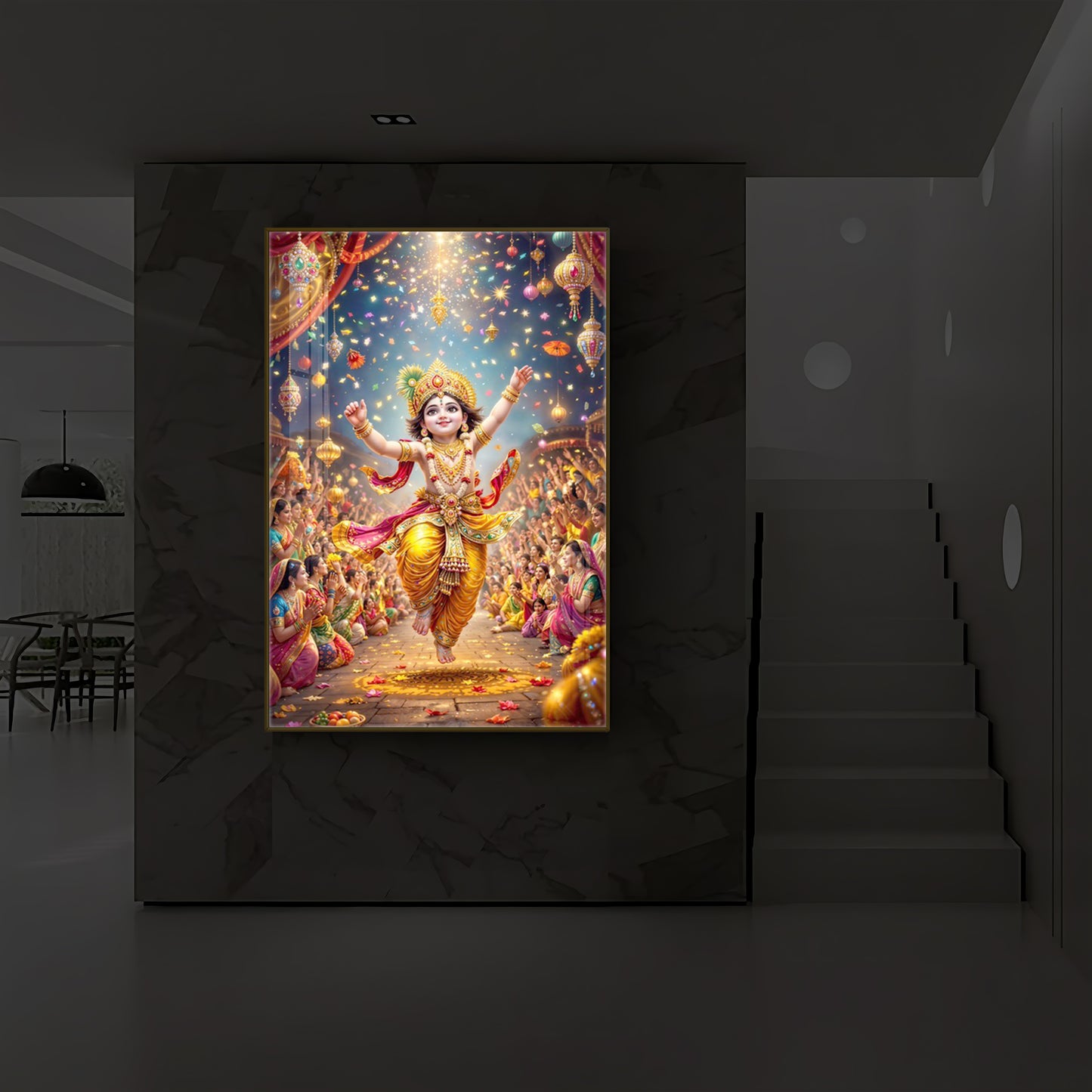 Krishna Janmashtami Modern Luxury Backlight Vertical Wall Art