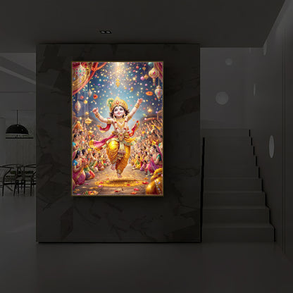 Krishna Janmashtami Modern Luxury Backlight Vertical Wall Art