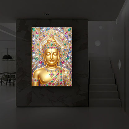Exquisite Golden Buddha Modern Luxury Backlight Vertical Wall Art