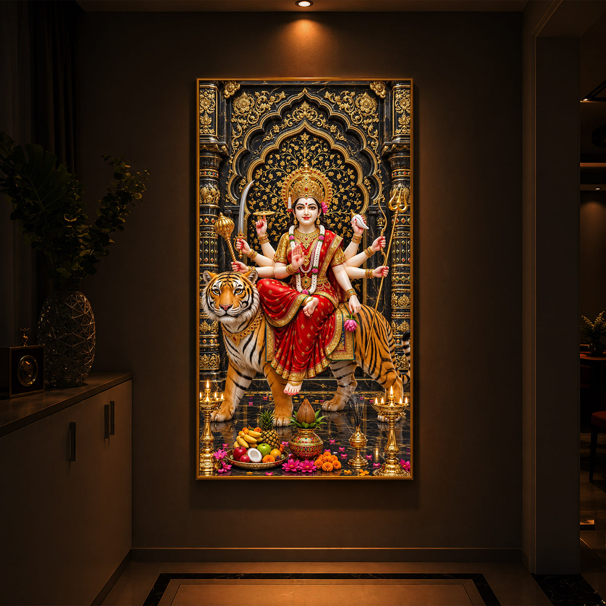 Ashtabhuja Durga Modern Luxury Backlight Vertical Wall Art