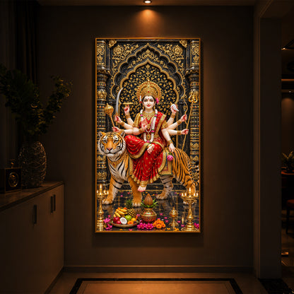 Ashtabhuja Durga Modern Luxury Backlight Vertical Wall Art