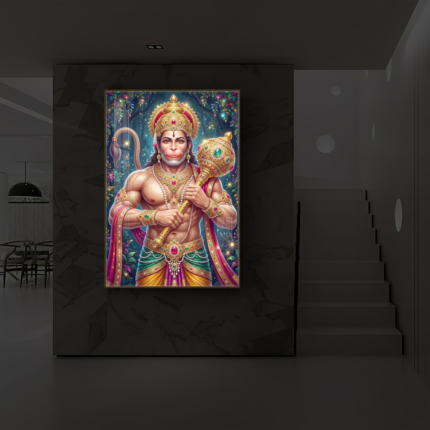 Pavan Putra Hanuman Ji Modern Luxury Backlight Vertical Wall Art