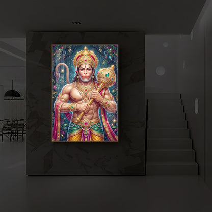 Pavan Putra Hanuman Ji Modern Luxury Backlight Vertical Wall Art