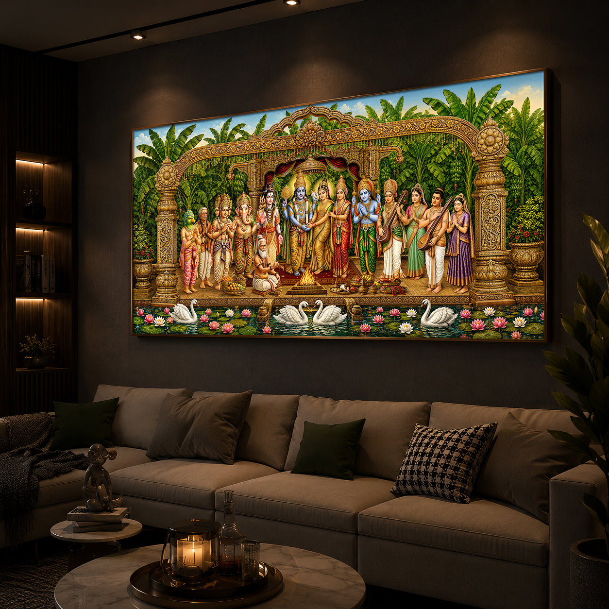 Hindu Deities Srinivasa Kalyanam Modern Luxury Backlight Horizontal Wall Art