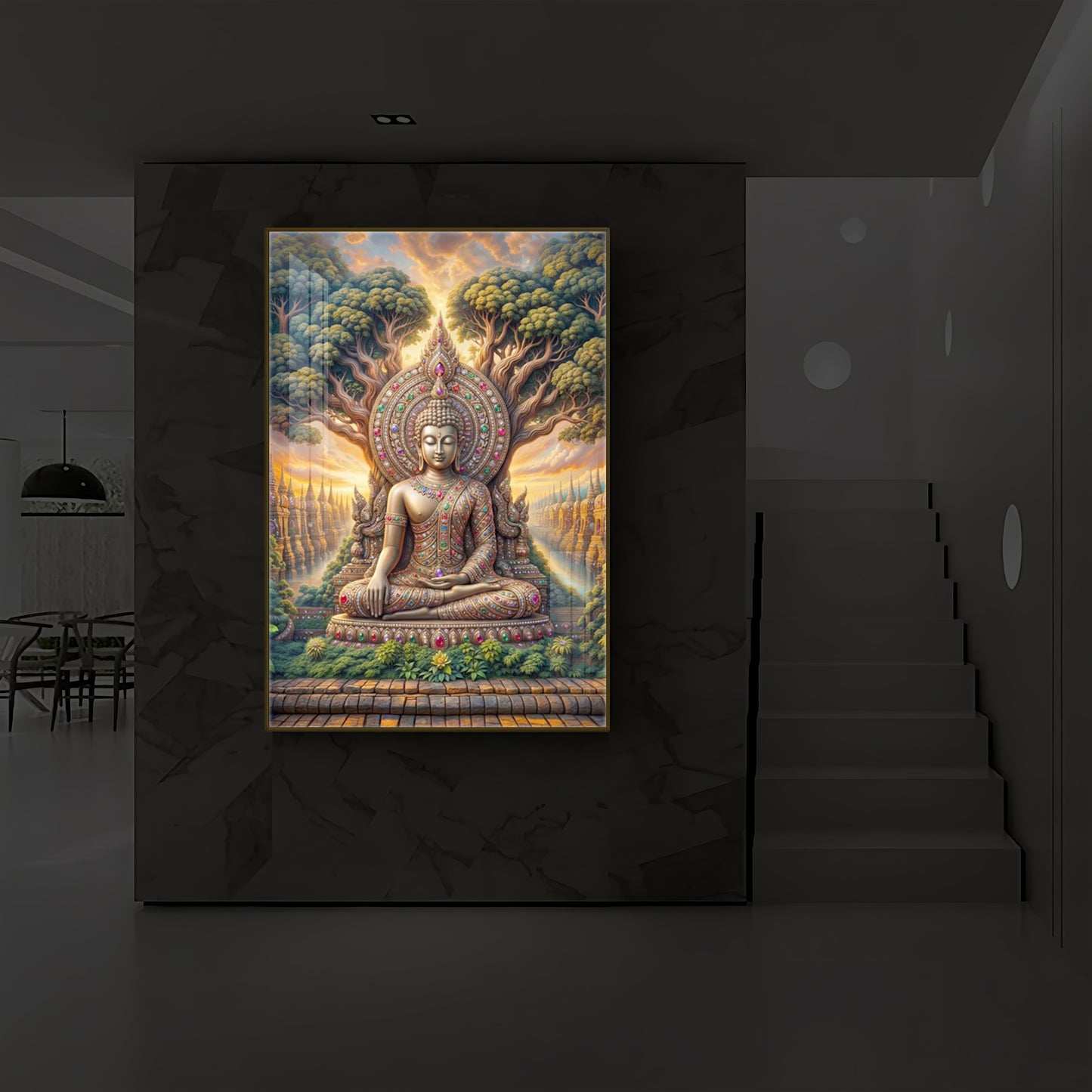 Elevation Buddha Modern Luxury Backlight Vertical Wall Art