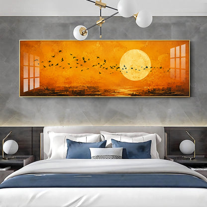 Flocking Birds Golden Sun Premium Acrylic Horizontal Wall Art
