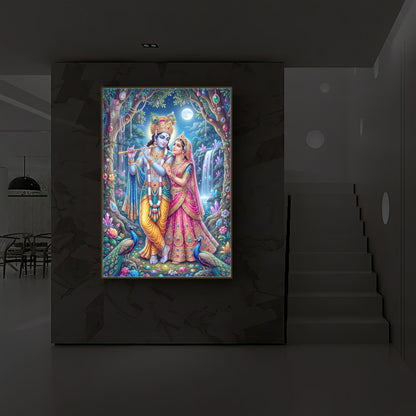 Eternal Love of Radha Krishna Modern Luxury Backlight Vertical Wall Art