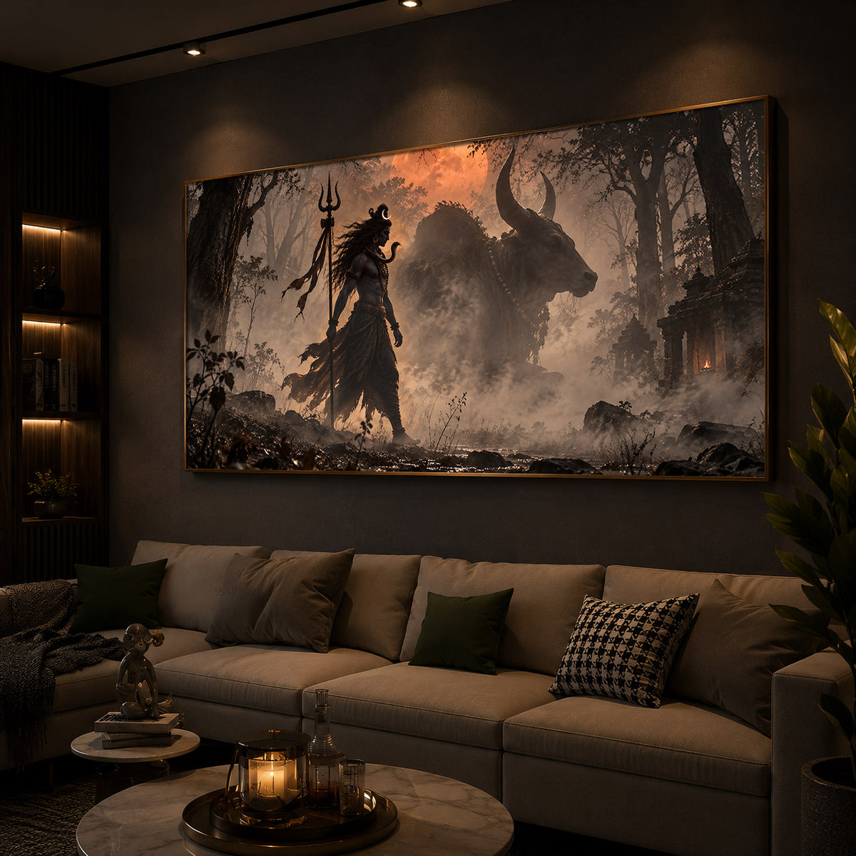 Shiva & Nandi In Forest Modern Luxury Backlight Horizontal Wall Art