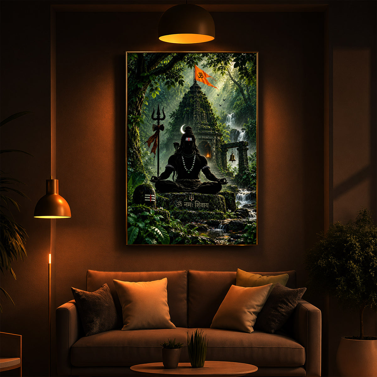 Lord Shiva Meditating In Forest Modern Luxury Backlight Vertical Wall Art