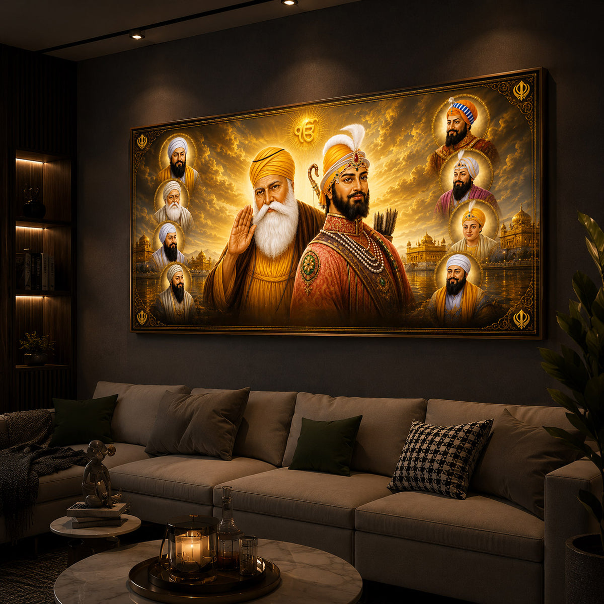 Ten Sikh Gurus Golden Darbar Modern Luxury Backlight Horizontal Wall Art