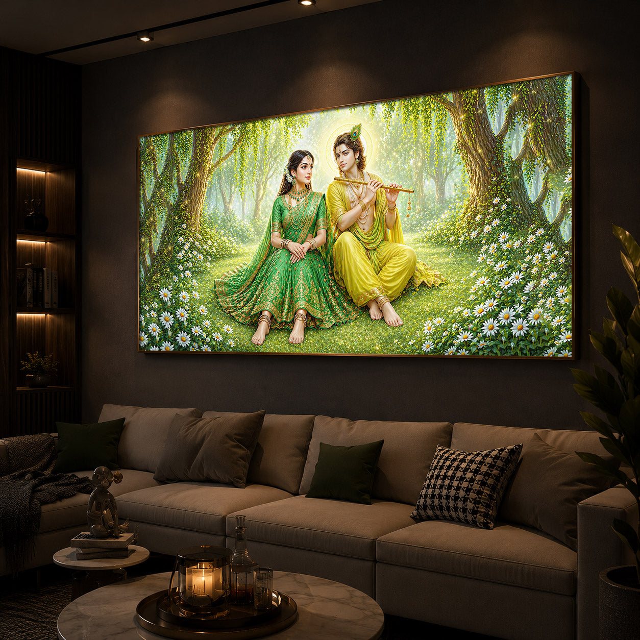 Divine Love Radhe Krishna Modern Luxury Backlight Horizontal Wall Art