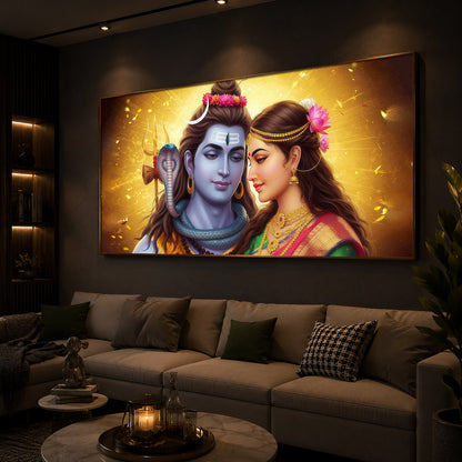 Shiv Parvati Modern Luxury Backlight Horizontal Wall Art
