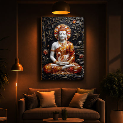 Golden Lord Buddha Modern Luxury Backlight Vertical Wall Art