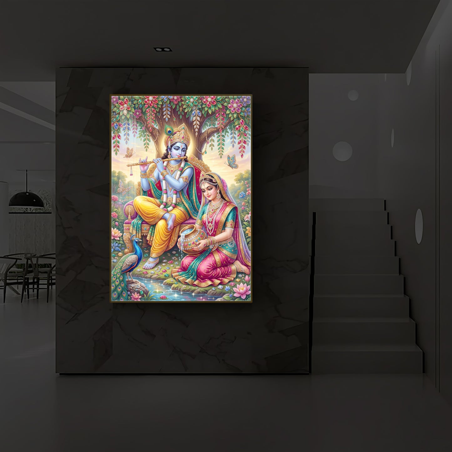Krishna’s Flute with Radha’s Devotion Modern Luxury Backlight Vertical Wall Art