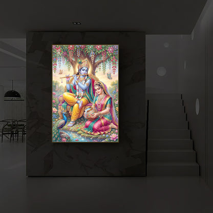 Krishna’s Flute with Radha’s Devotion Modern Luxury Backlight Vertical Wall Art