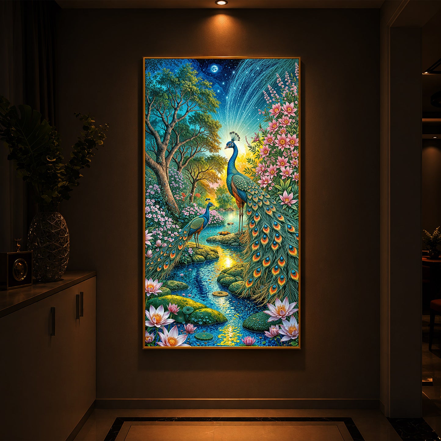 Forest Peacock Modern Luxury Backlight Vertical Wall Art