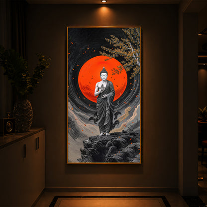 Namo Buddhay Modern Luxury Backlight Vertical Wall Art