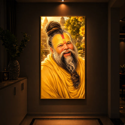 Shri Premanand Ji Maharaj Modern Luxury Backlight Vertical Wall Art