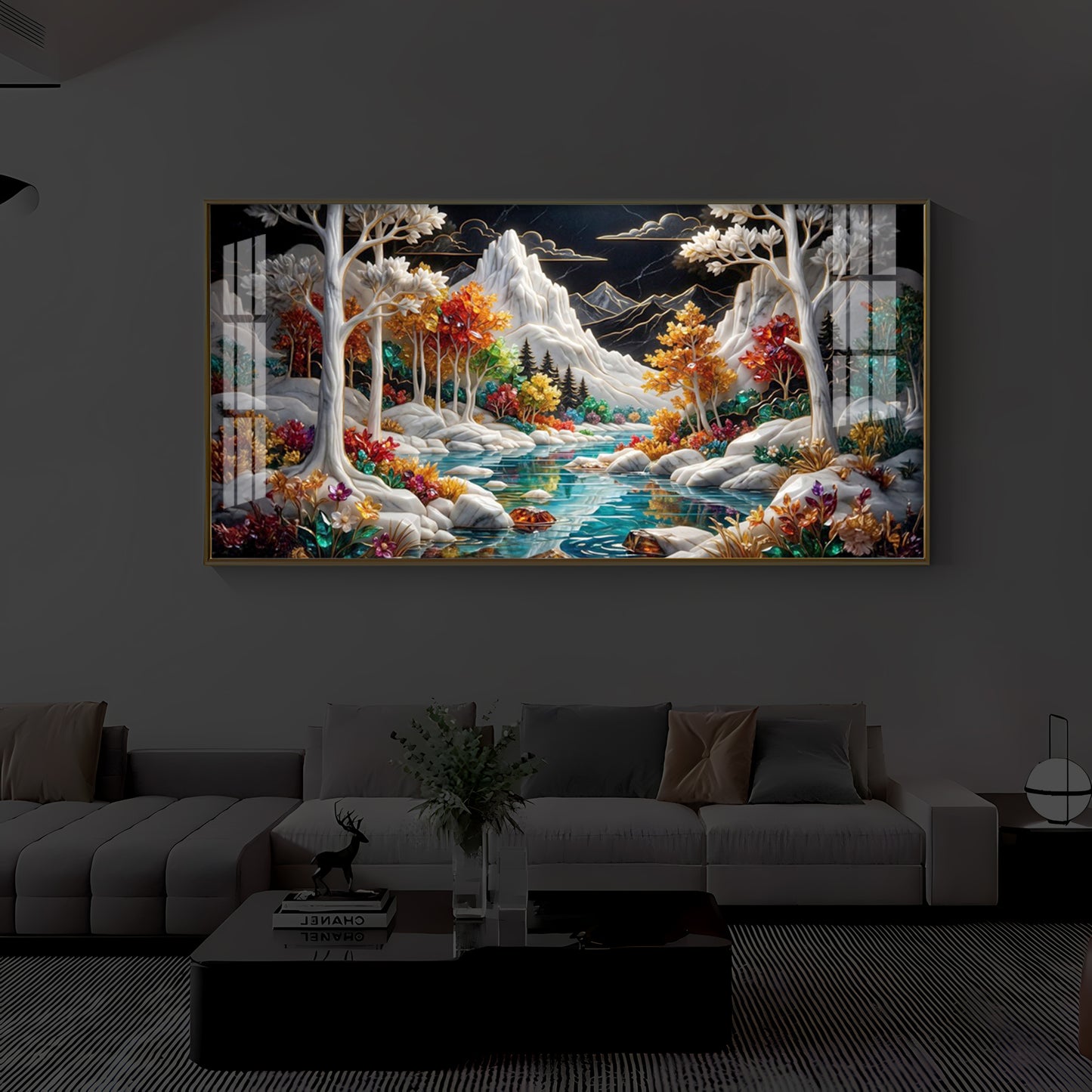 Mountain Serenity Modern Luxury Backlight Horizontal Wall Art