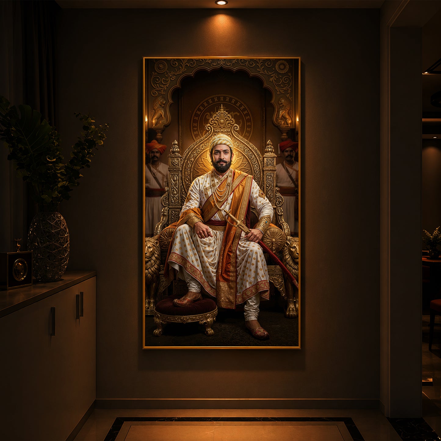Shivaji Maharaj Modern Luxury Backlight Vertical Wall Art