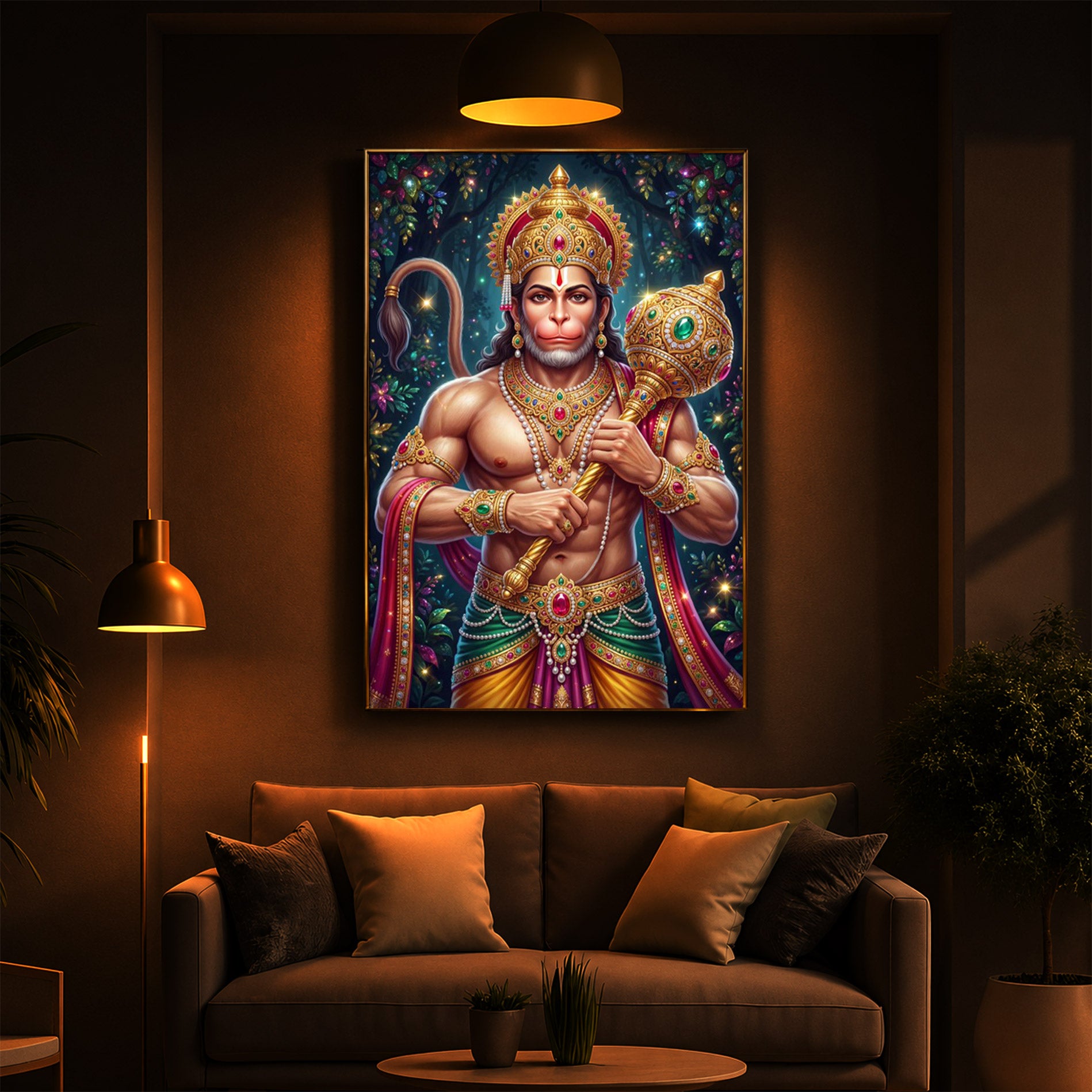 Pavan Putra Hanuman Ji Modern Luxury Backlight Vertical Wall Art