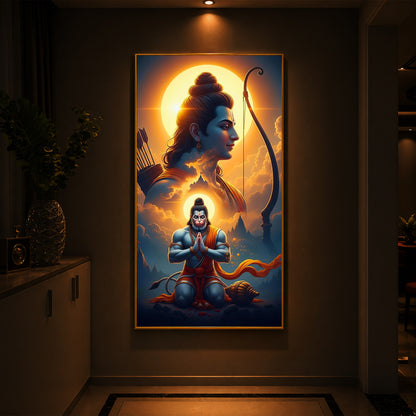 Ram and Hanuman Ji Modern Luxury Backlight Vertical Wall Art