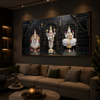 Maa Laxmi & Lord Venkateswara Modern Luxury Backlight Horizontal Wall Art