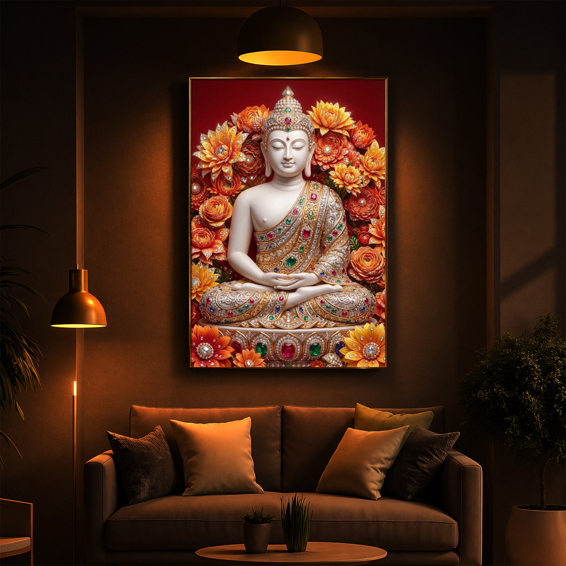 Buddha Bless Modern Luxury Backlight Vertical Wall Art