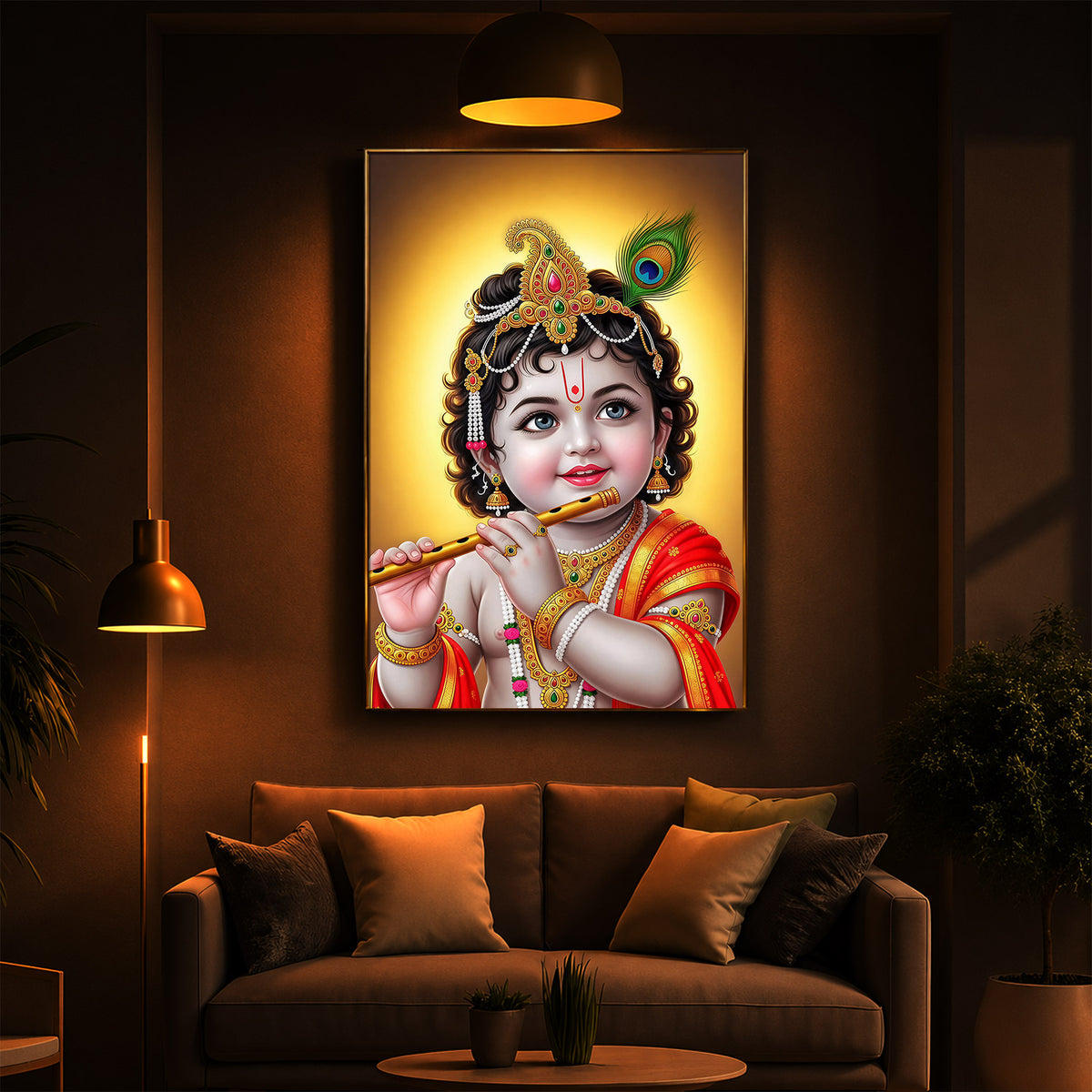 Lord baby Krishna Modern Luxury Backlight Vertical Wall Art