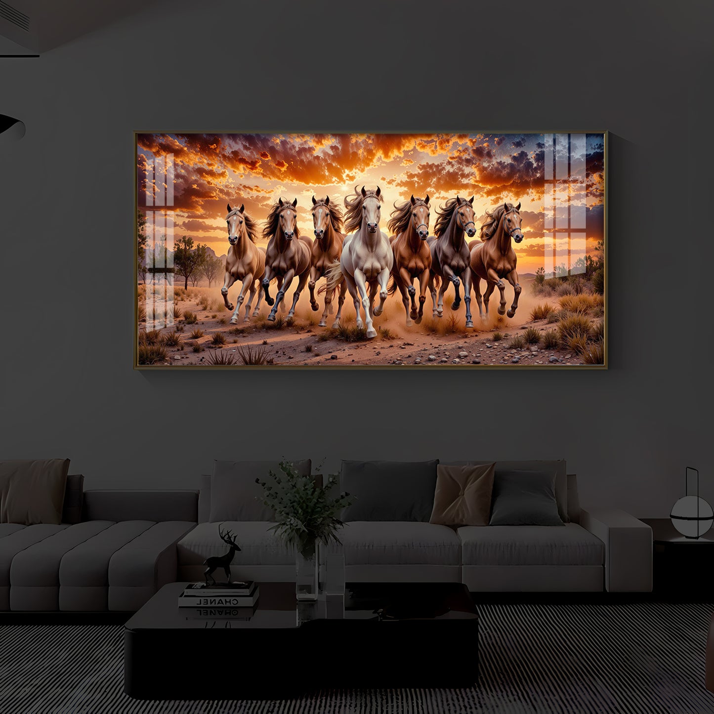 Herd Of Wild Horses Galloping Modern Luxury Backlight Horizontal Wall Art
