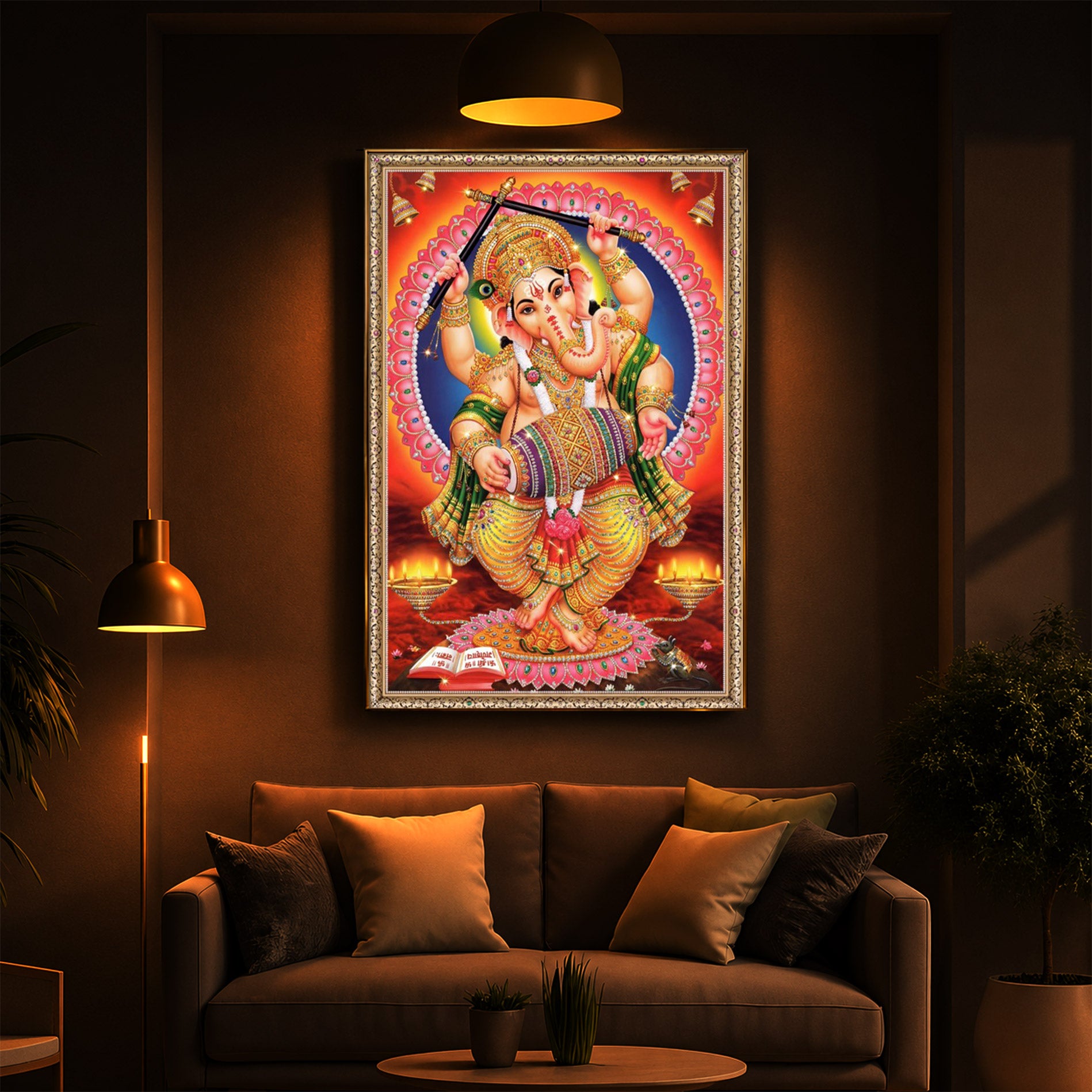 Hindu Bhagwan Ganesh Ji Modern Luxury Backlight Vertical Wall Art