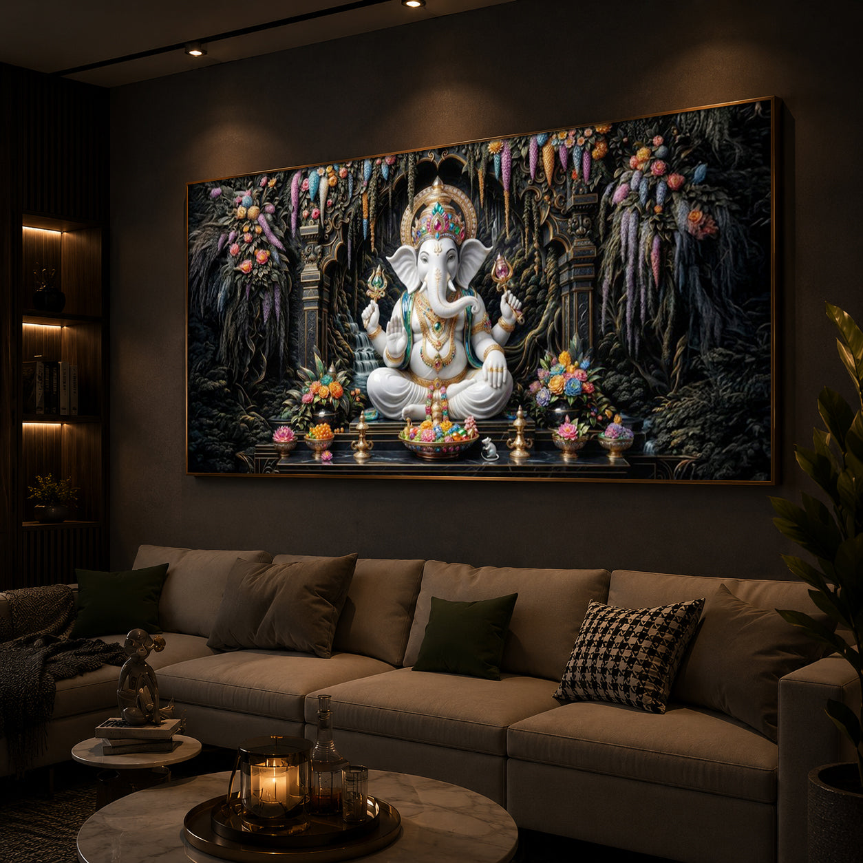 Lord Ganesha In A Serene Modern Luxury Backlight Horizontal Wall Art
