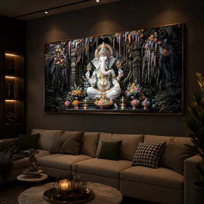 Lord Ganesha In A Serene Modern Luxury Backlight Horizontal Wall Art
