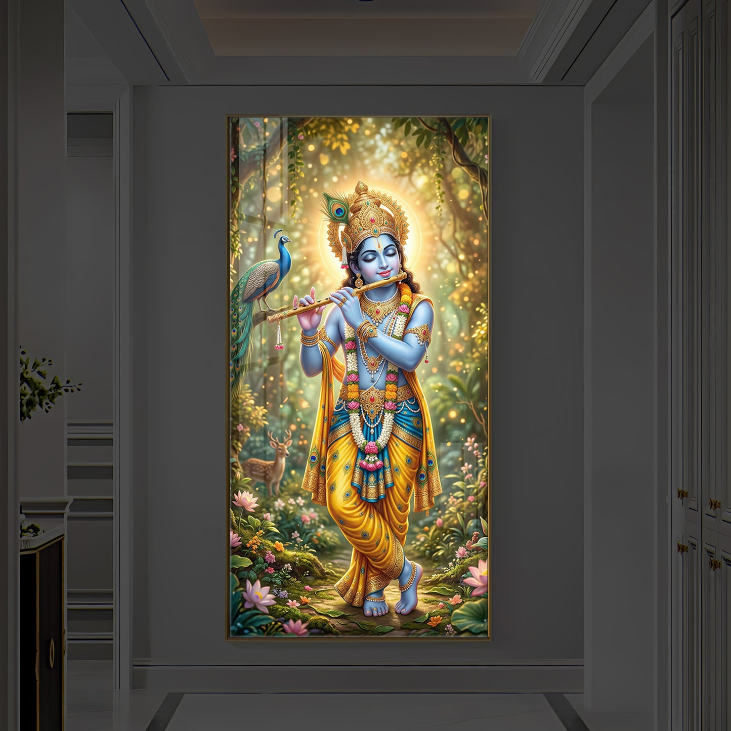 Loving Krishna Modern Luxury Backlight Vertical Wall Art