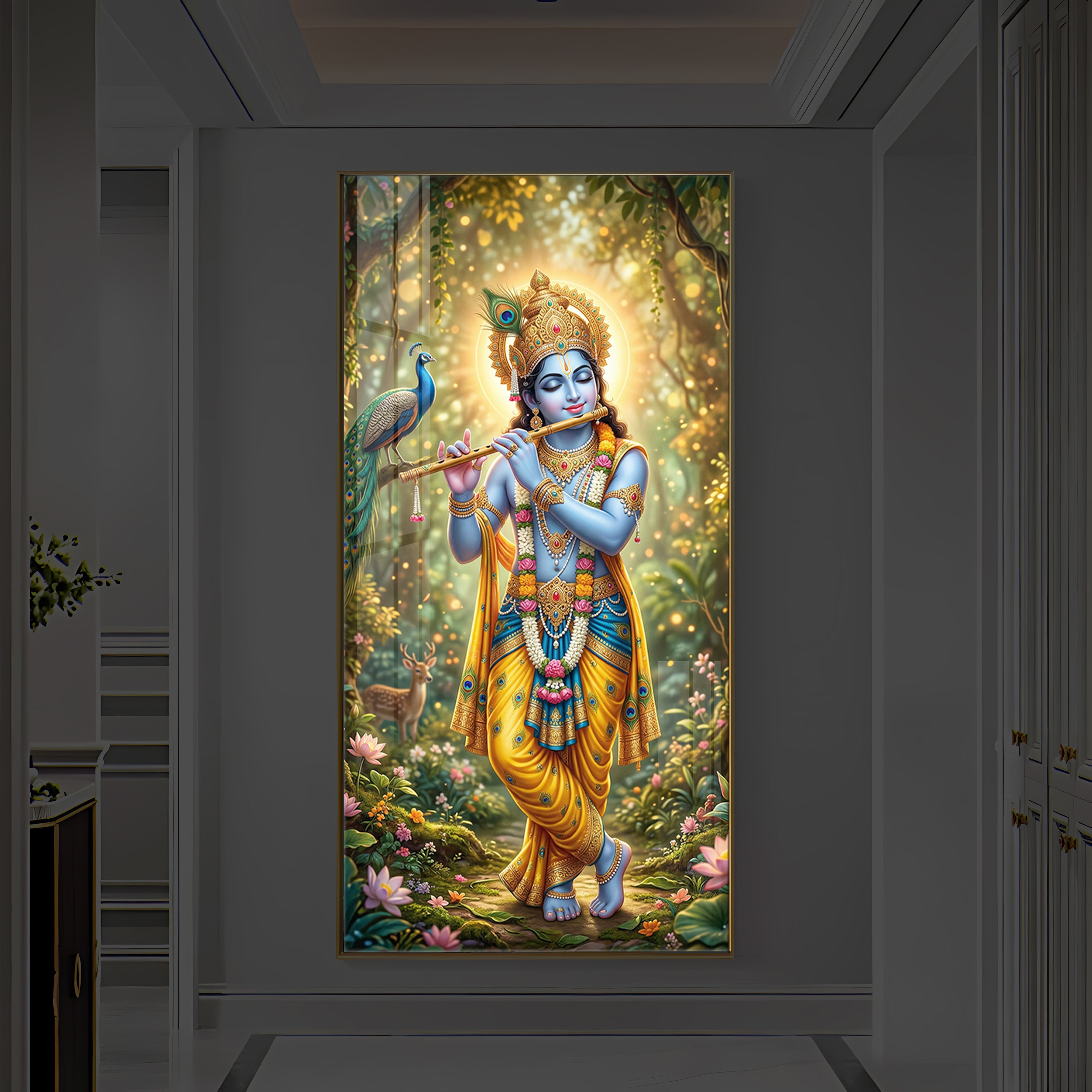 Loving Krishna Modern Luxury Backlight Vertical Wall Art