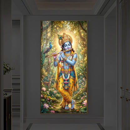 Loving Krishna Modern Luxury Backlight Vertical Wall Art