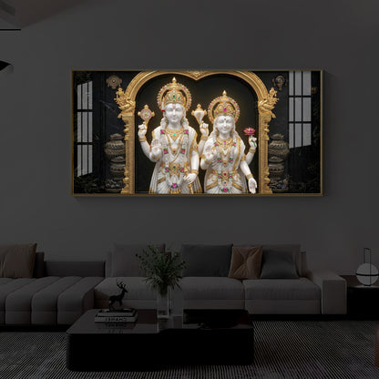 Lord Vishnu & Goddess Lakshmi Modern Luxury Backlight Horizontal Wall Art