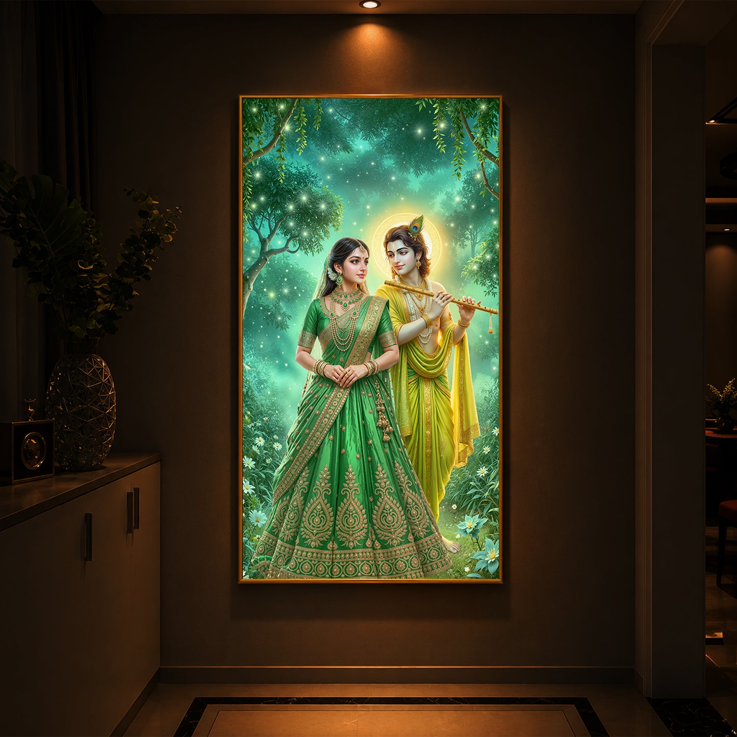 Shri Radhe Krishna Modern Luxury Backlight Vertical Wall Art