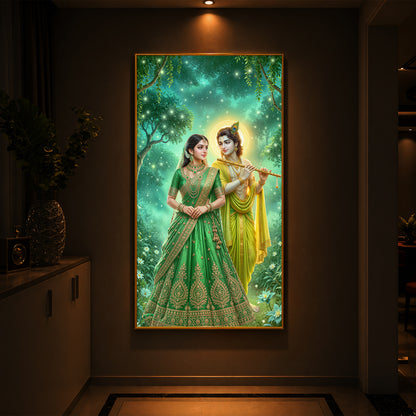 Shri Radhe Krishna Modern Luxury Backlight Vertical Wall Art