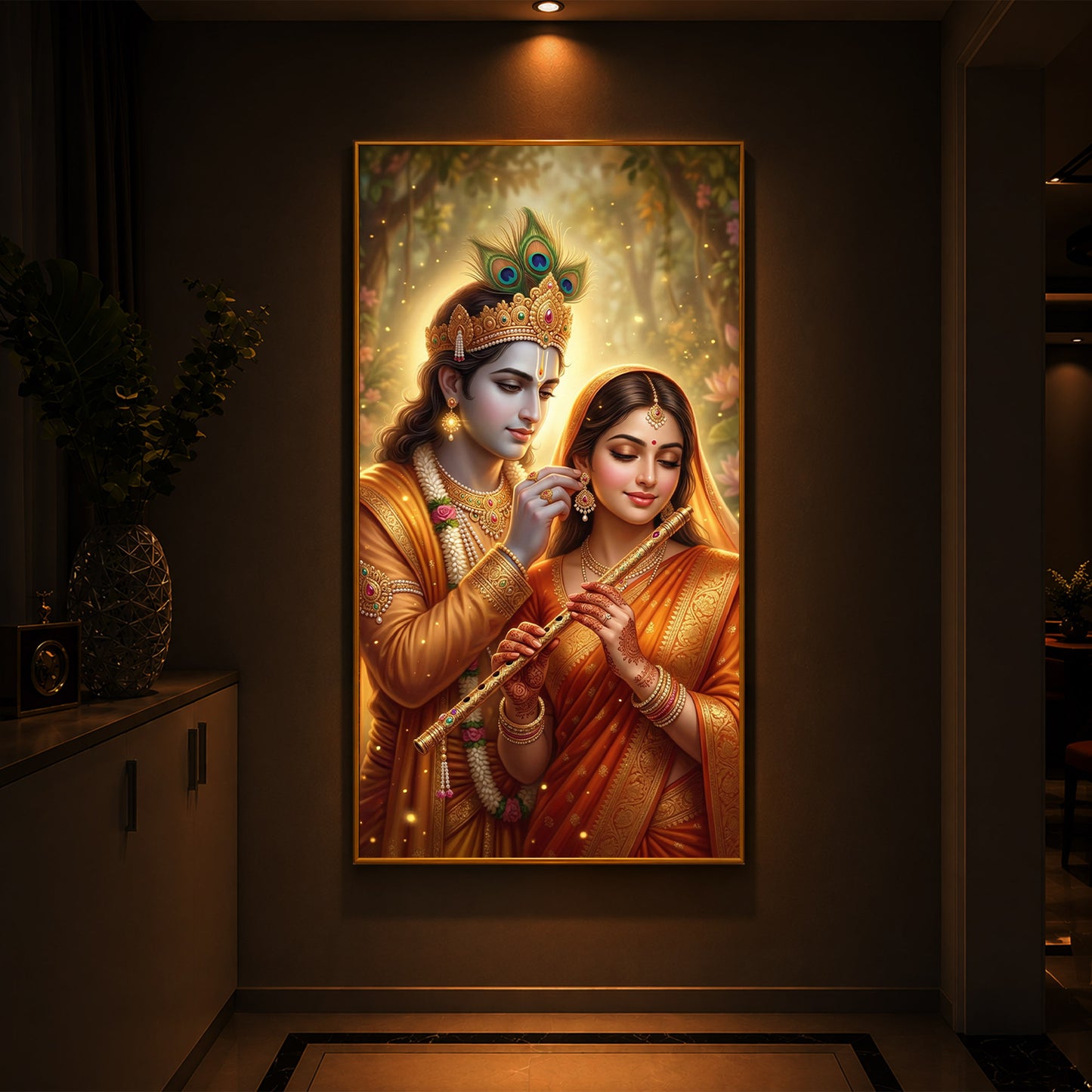 Jai Radha Krishna Modern Luxury Backlight Vertical Wall Art