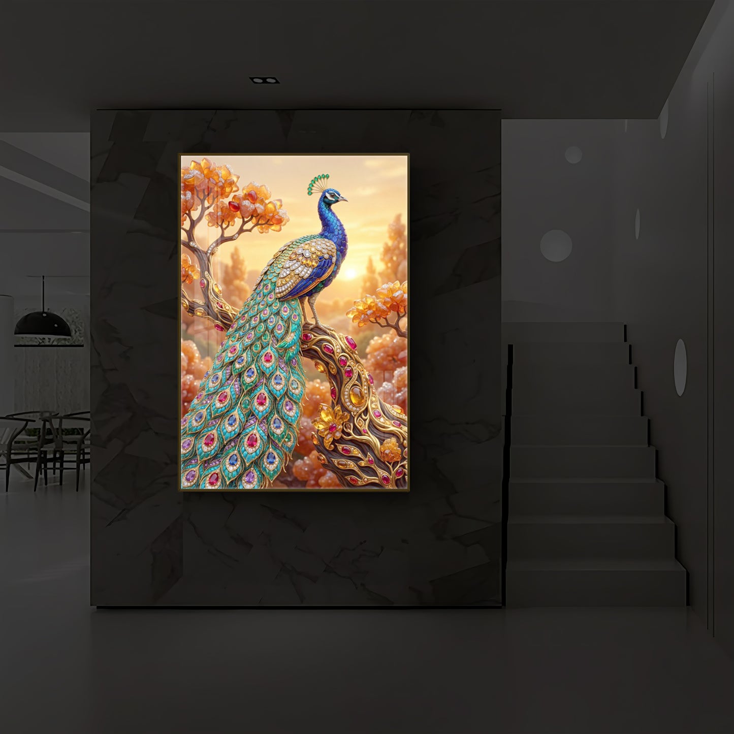 Majestic Peacock Modern Luxury Backlight Vertical Wall Art
