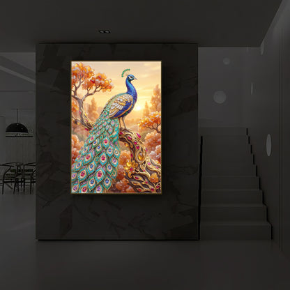 Majestic Peacock Modern Luxury Backlight Vertical Wall Art