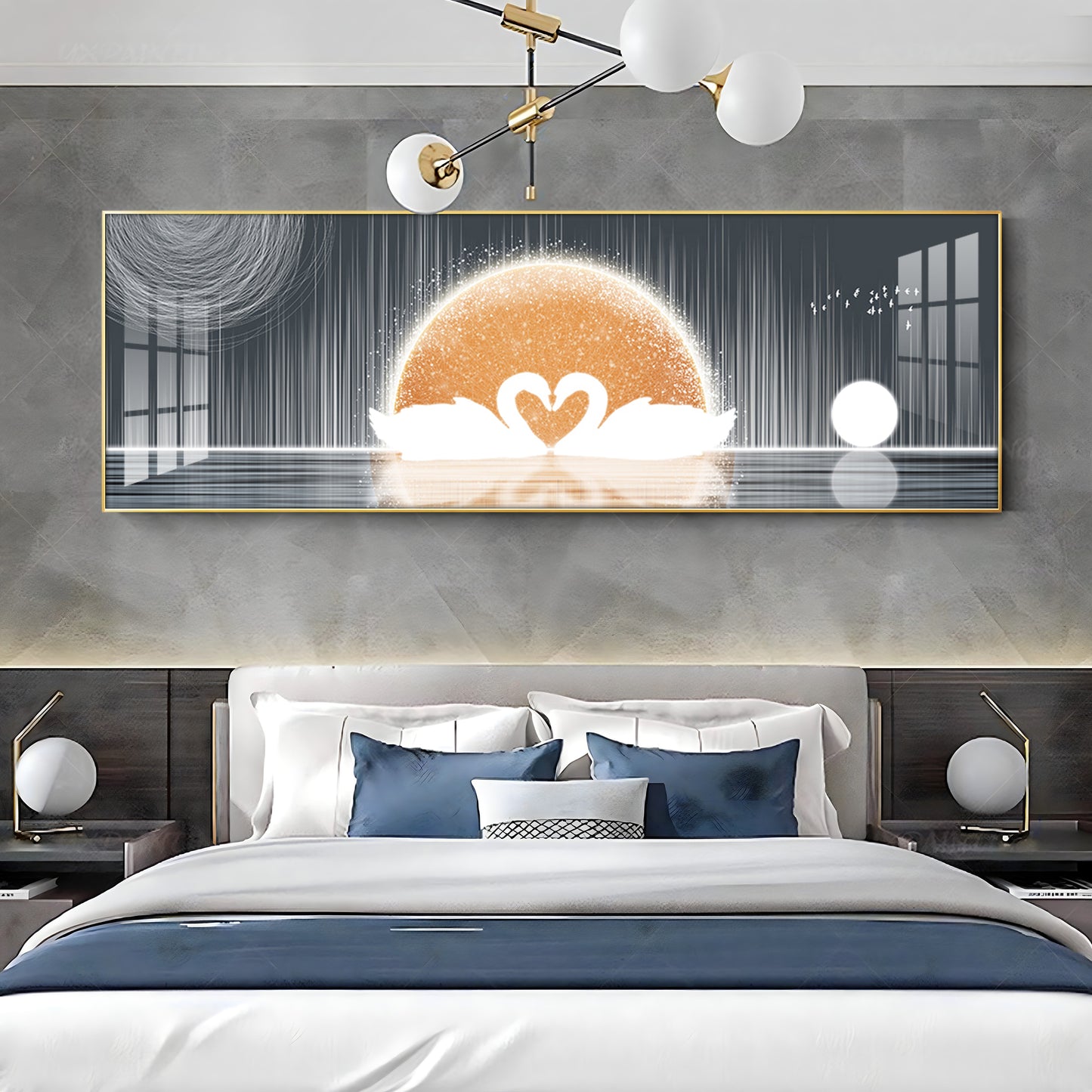 Serene Swanscape Premium Acrylic Horizontal Wall Art