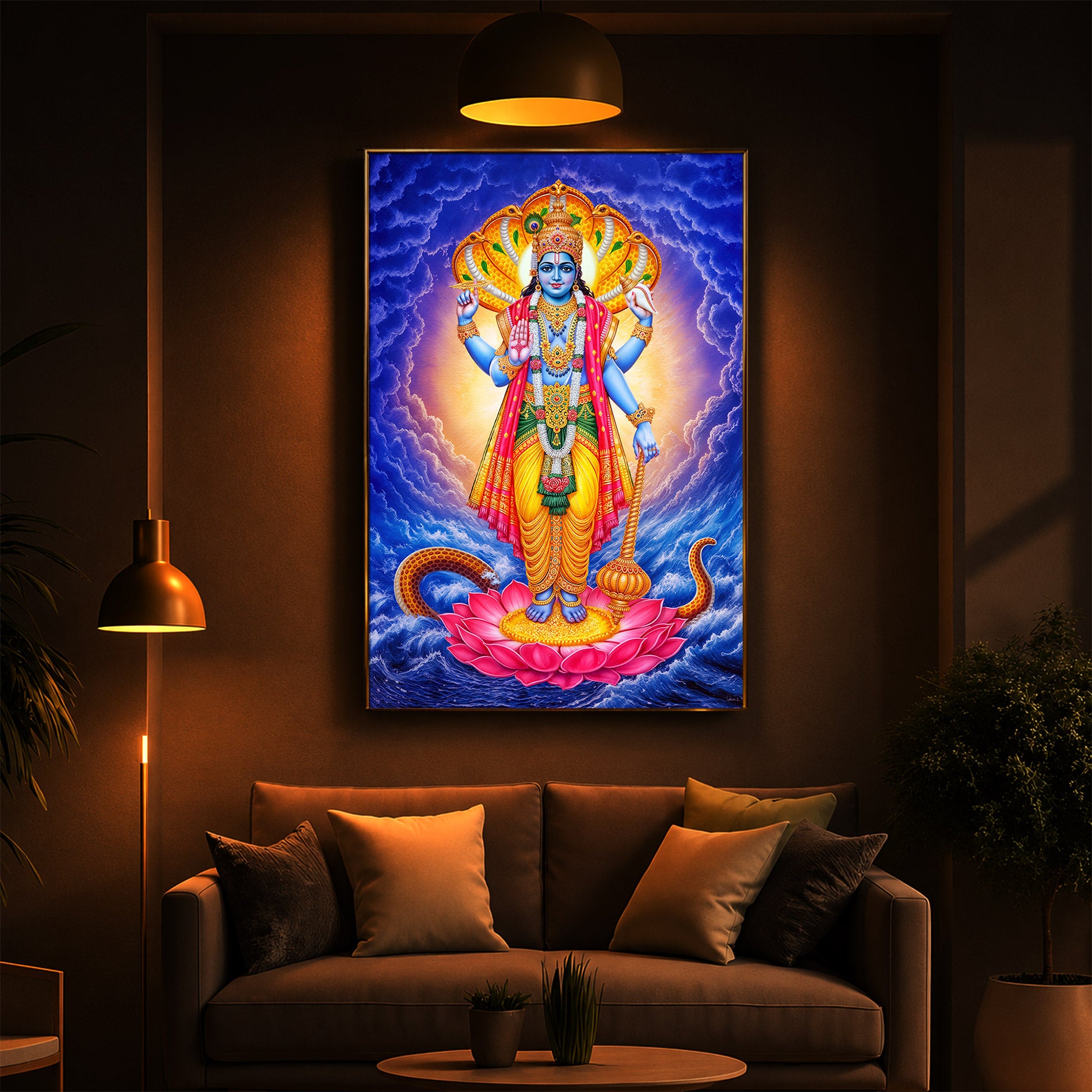 Sri Maha Vishnu Modern Luxury Backlight Vertical Wall Art