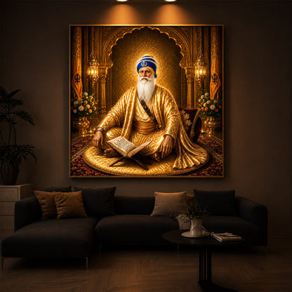 Guru Nanak Dev Ji In Golden Attire Modern Luxury Backlight Square Wall Art