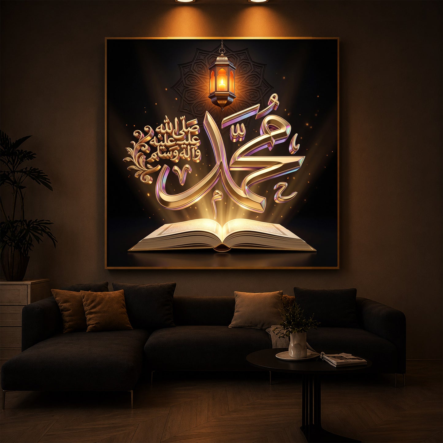 Golden Prophet Muhammad Calligraphy Modern Luxury Backlight Square Wall Art