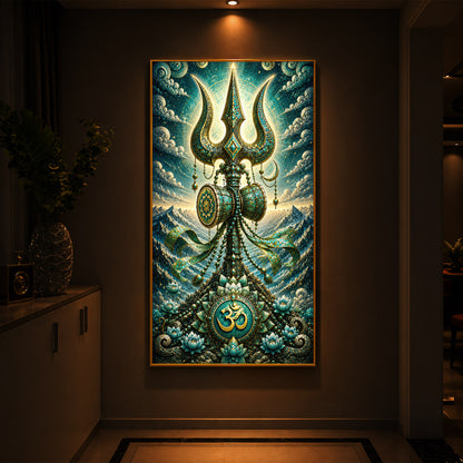 Lord Shiva's Trishul  Modern Luxury Backlight Vertical Wall Art