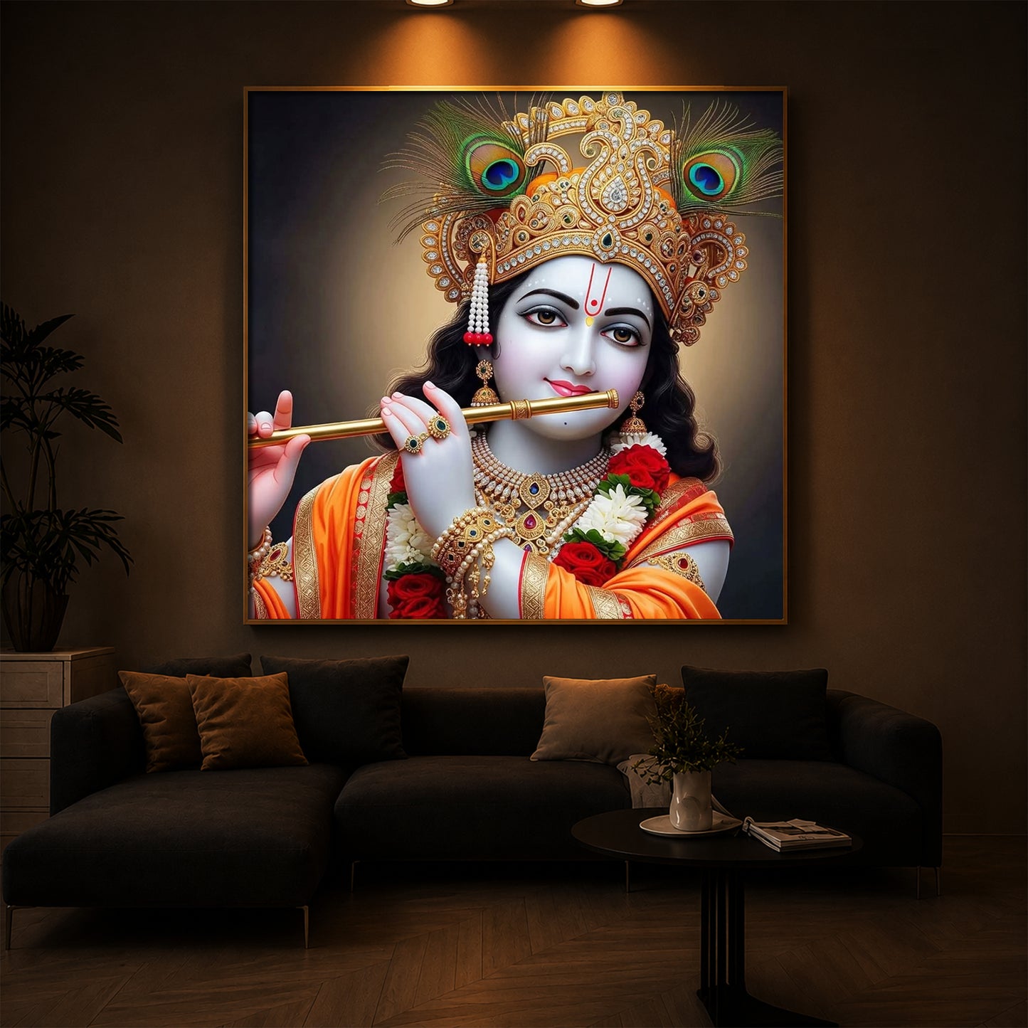 Divine Shree Krishna Modern Luxury Backlight Square Wall Art